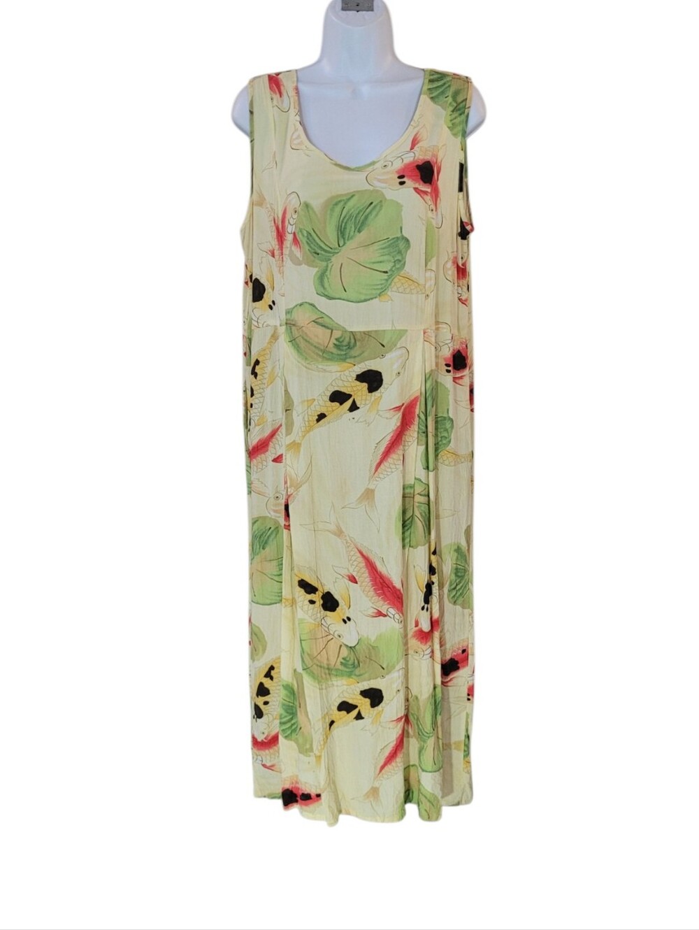 JAM'S WORLD Vintage Yellow Koi Fish Crinkle Dress Size XL Vacation Beachy Resort
